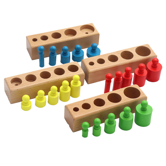 Montessori Sensory Cylinder Blocks – Early Learning Size & Dimension Set
