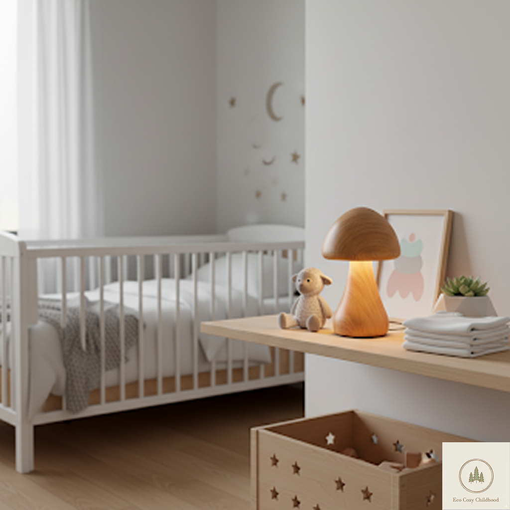 Wooden Mushroom Night Light with LED – Cozy Nursery Lamp