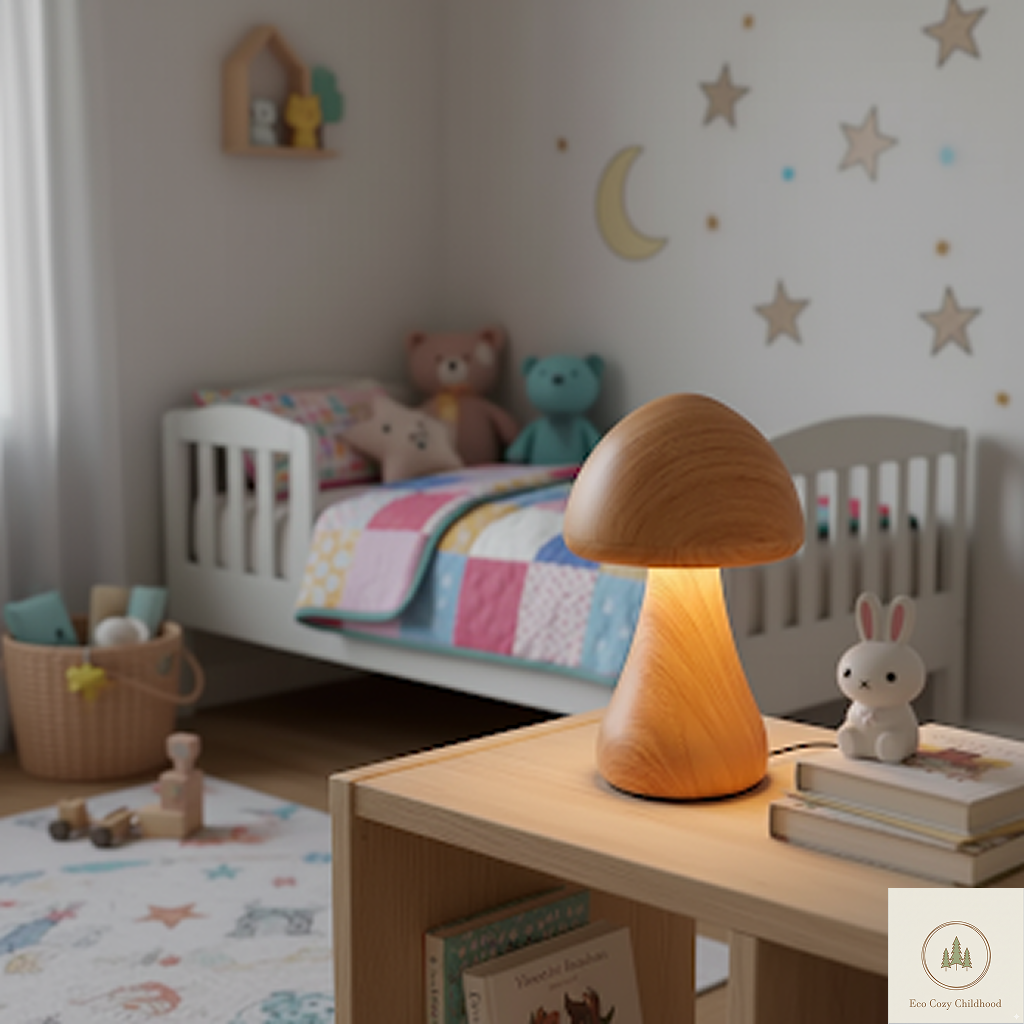 Wooden Mushroom Night Light with LED – Cozy Nursery Lamp