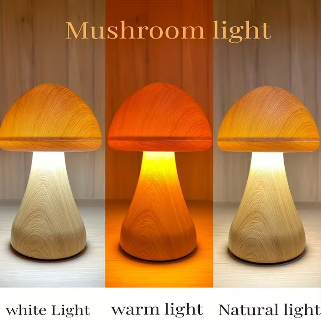 Wooden Mushroom Night Light with LED – Cozy Nursery Lamp