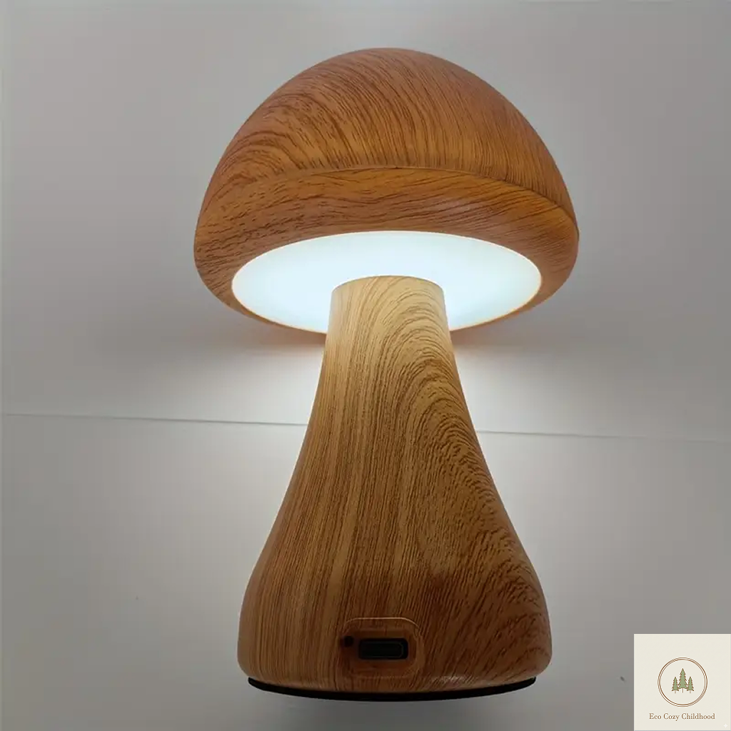 Wooden Mushroom Night Light with LED – Cozy Nursery Lamp