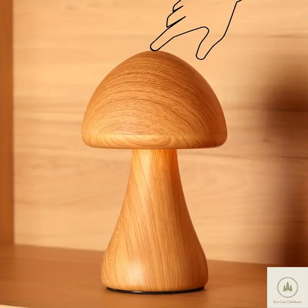Wooden Mushroom Night Light with LED – Cozy Nursery Lamp