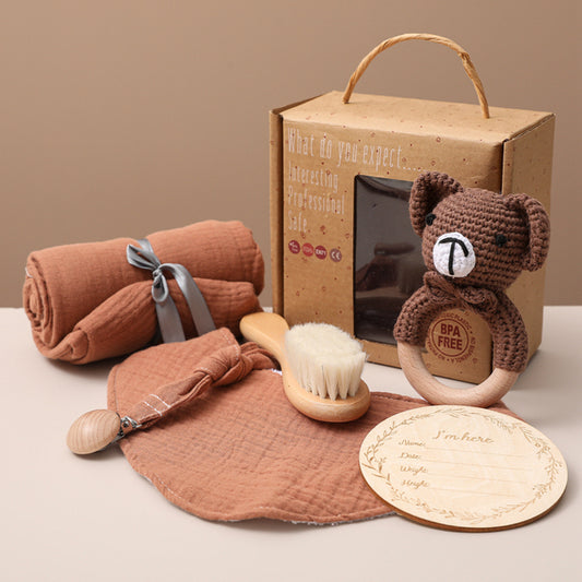 Deluxe Baby Welcome Gift Set – Organic Swaddle & Wooden Bath Essentials