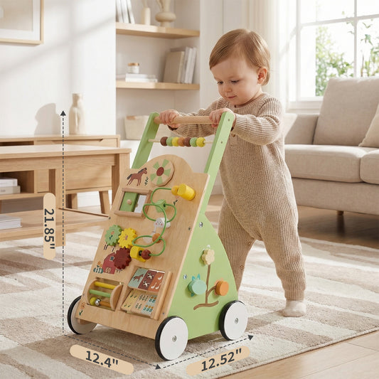 2-in-1 Montessori Wooden Baby Walker & Activity Center