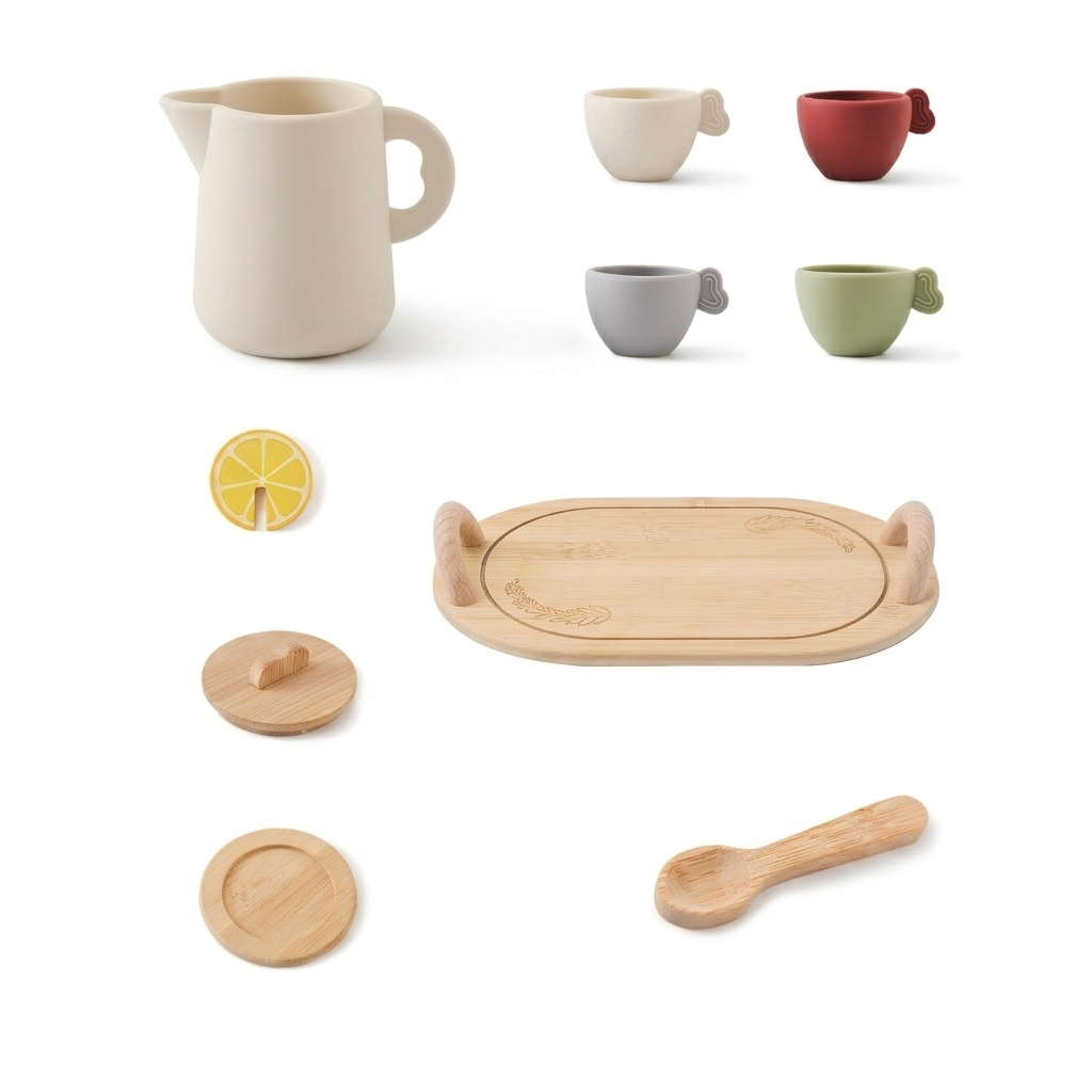 EcoCozy Silicone Pretend Play Tableware Set – Food-Grade Boil-Safe Teething Discovered & Sensory Play House Toy