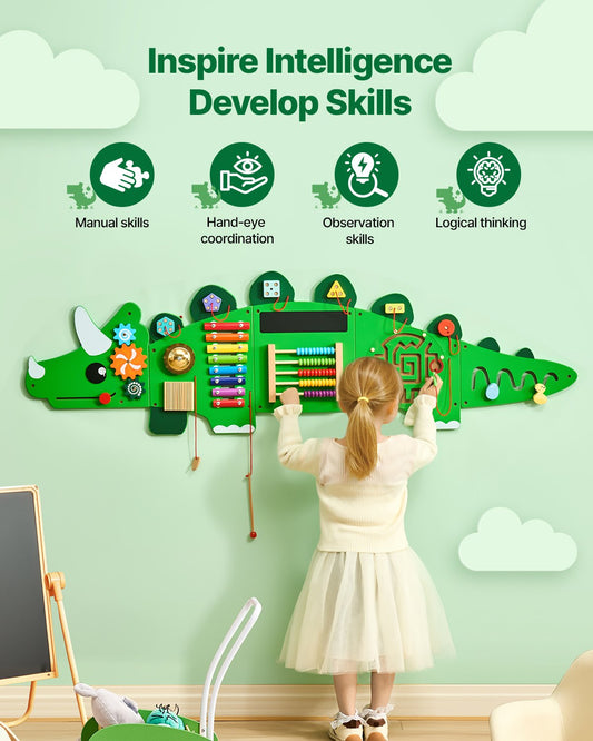 Giant 5-Piece Dinosaur Sensory Wall – 11-in-1 Montessori Activity Center