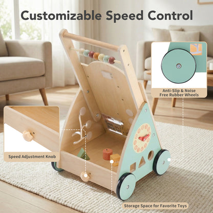 2-in-1 Montessori Wooden Baby Walker & Activity Center