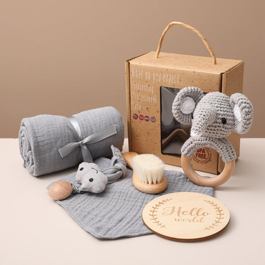 Deluxe Baby Welcome Gift Set – Organic Swaddle & Wooden Bath Essentials