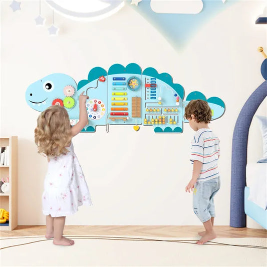 11-in-1 Dinosaur Sensory Wall – Giant Wooden Activity Busy Board