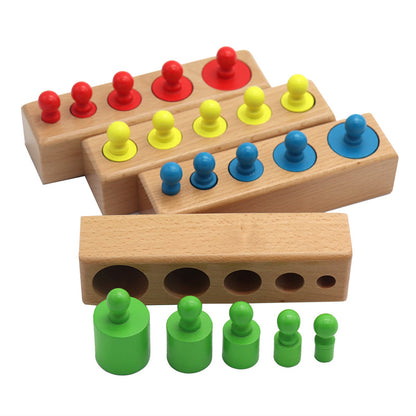 Montessori Sensory Cylinder Blocks – Early Learning Size & Dimension Set