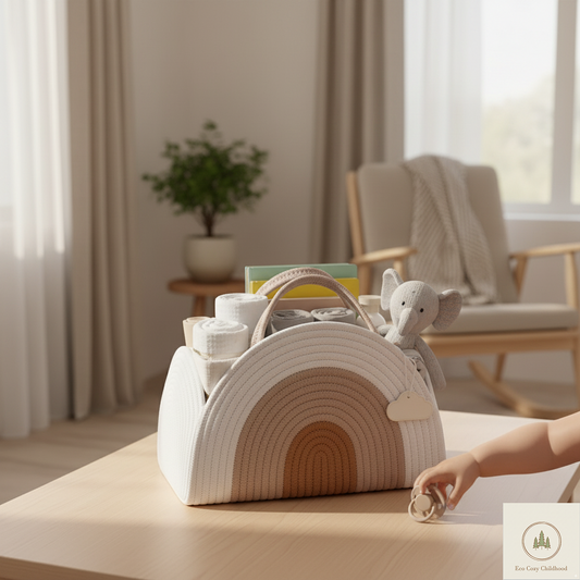 Cotton Rope Diaper Caddy Organizer – Large Earthy Rainbow Storage Basket for Baby Nursery