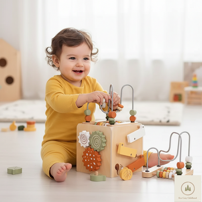 5-in-1 Wooden Activity Cube – Sensory Toy for Toddlers