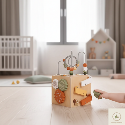 5-in-1 Wooden Activity Cube – Sensory Toy for Toddlers
