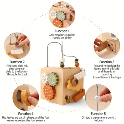 5-in-1 Wooden Activity Cube – Sensory Toy for Toddlers