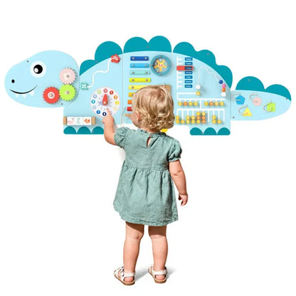 11-in-1 Dinosaur Sensory Wall – Giant Wooden Activity Busy Board