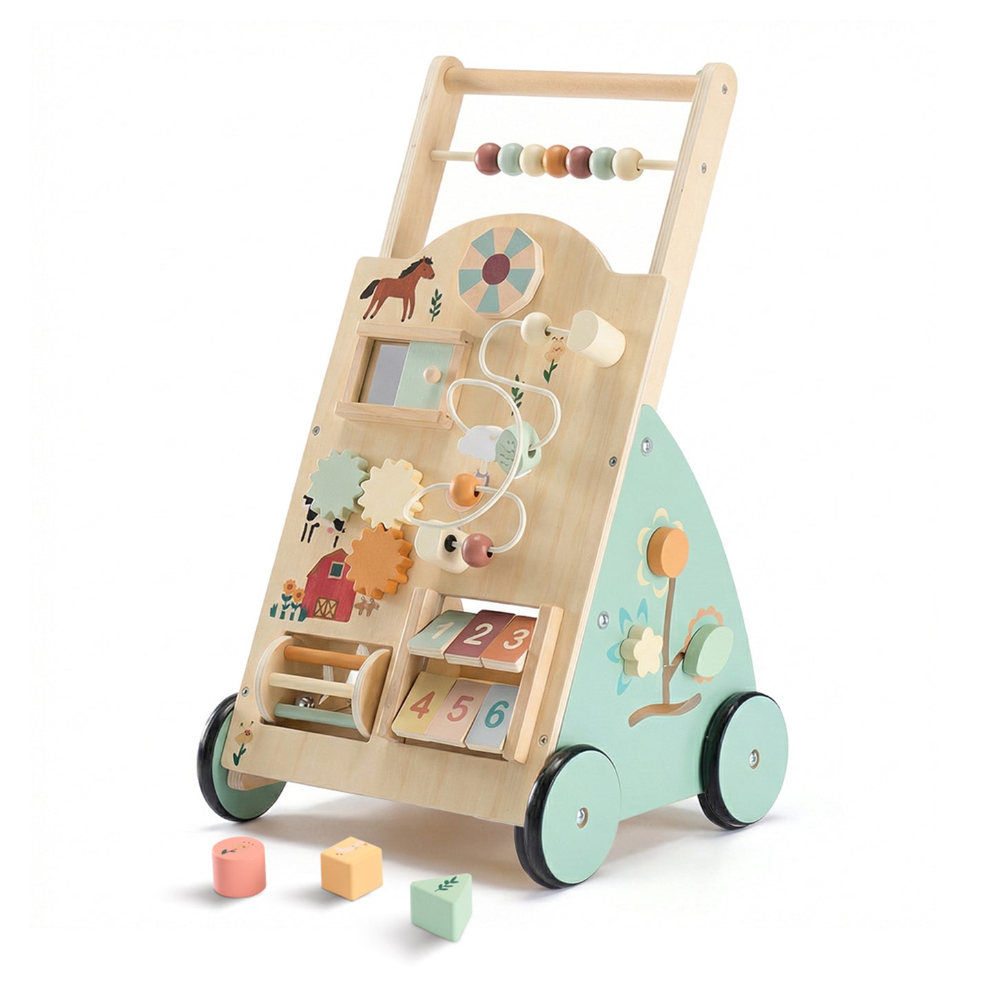 2-in-1 Montessori Wooden Baby Walker & Activity Center