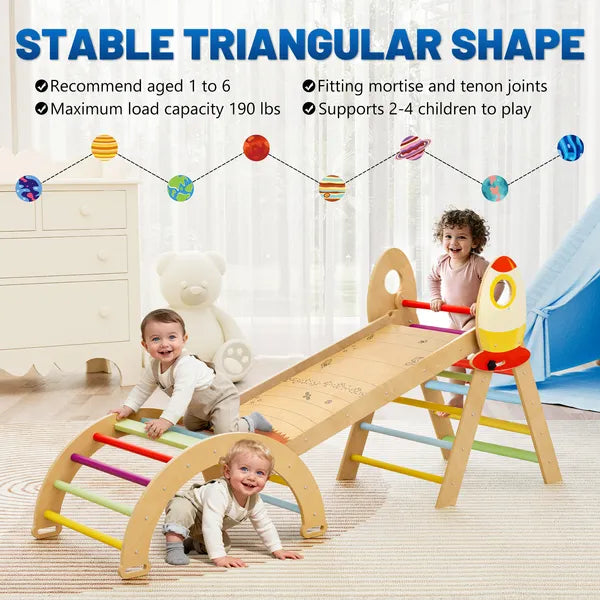 7-in-1 Montessori Wooden Climbing Set – Foldable Triangle, Arch & Reversible Ramp