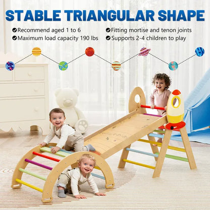 7-in-1 Montessori Wooden Climbing Set – Foldable Triangle, Arch & Reversible Ramp