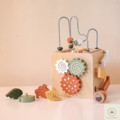 5-in-1 Wooden Activity Cube – Sensory Toy for Toddlers