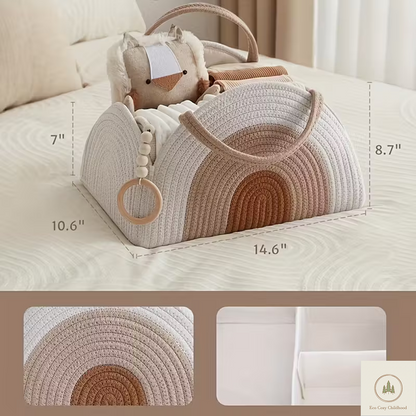 Cotton Rope Diaper Caddy Organizer – Large Earthy Rainbow Storage Basket for Baby Nursery