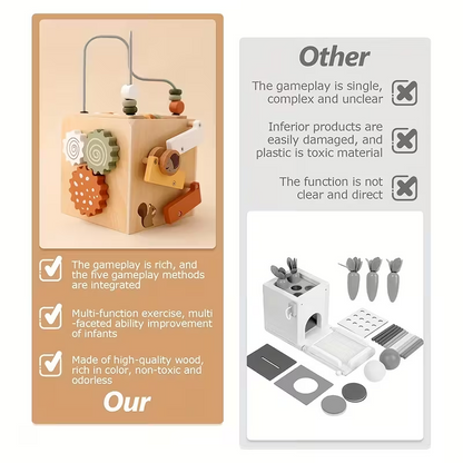 5-in-1 Wooden Activity Cube – Sensory Toy for Toddlers