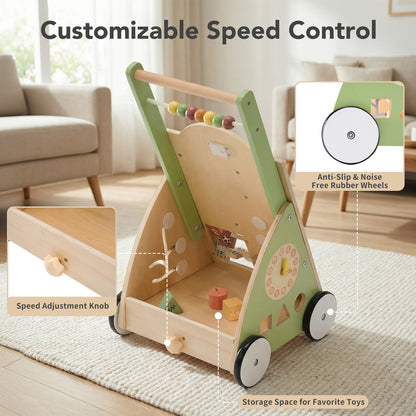 2-in-1 Montessori Wooden Baby Walker & Activity Center