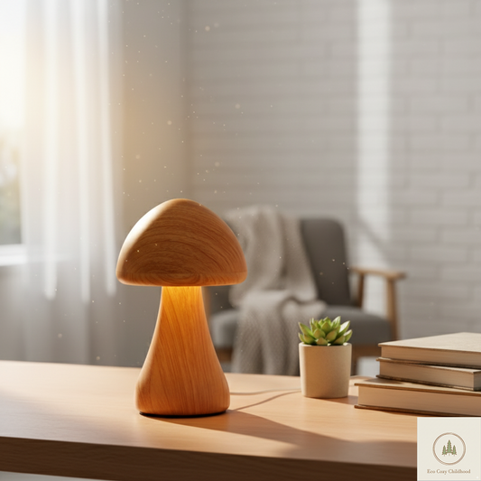 Wooden Mushroom Night Light with LED – Cozy Nursery Lamp