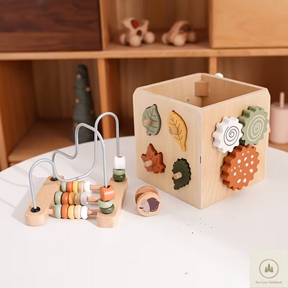 5-in-1 Wooden Activity Cube – Sensory Toy for Toddlers