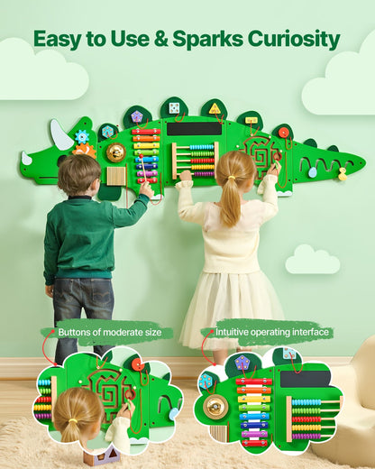 Giant 5-Piece Dinosaur Sensory Wall – 11-in-1 Montessori Activity Center