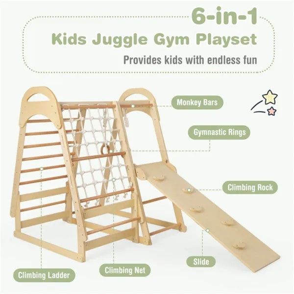 6-in-1 Montessori Wooden Jungle Gym – Indoor Adventure Playset