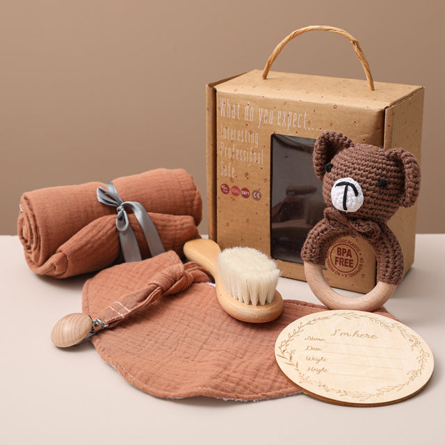 Deluxe Baby Welcome Gift Set – Organic Swaddle & Wooden Bath Essentials