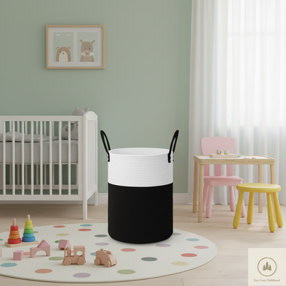 Eco-Friendly Handwoven Cotton Rope Laundry Basket – Stylish Nursery Organizer for Baby Clothes & Toys