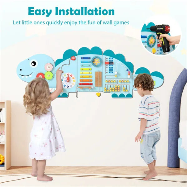 11-in-1 Dinosaur Sensory Wall – Giant Wooden Activity Busy Board