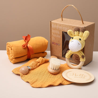 Deluxe Baby Welcome Gift Set – Organic Swaddle & Wooden Bath Essentials