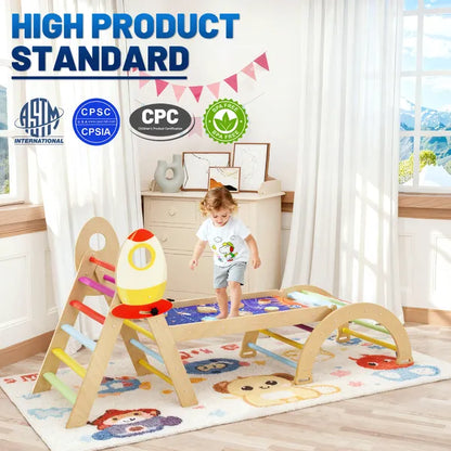 7-in-1 Montessori Wooden Climbing Set – Foldable Triangle, Arch & Reversible Ramp