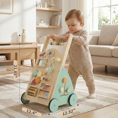 2-in-1 Montessori Wooden Baby Walker & Activity Center