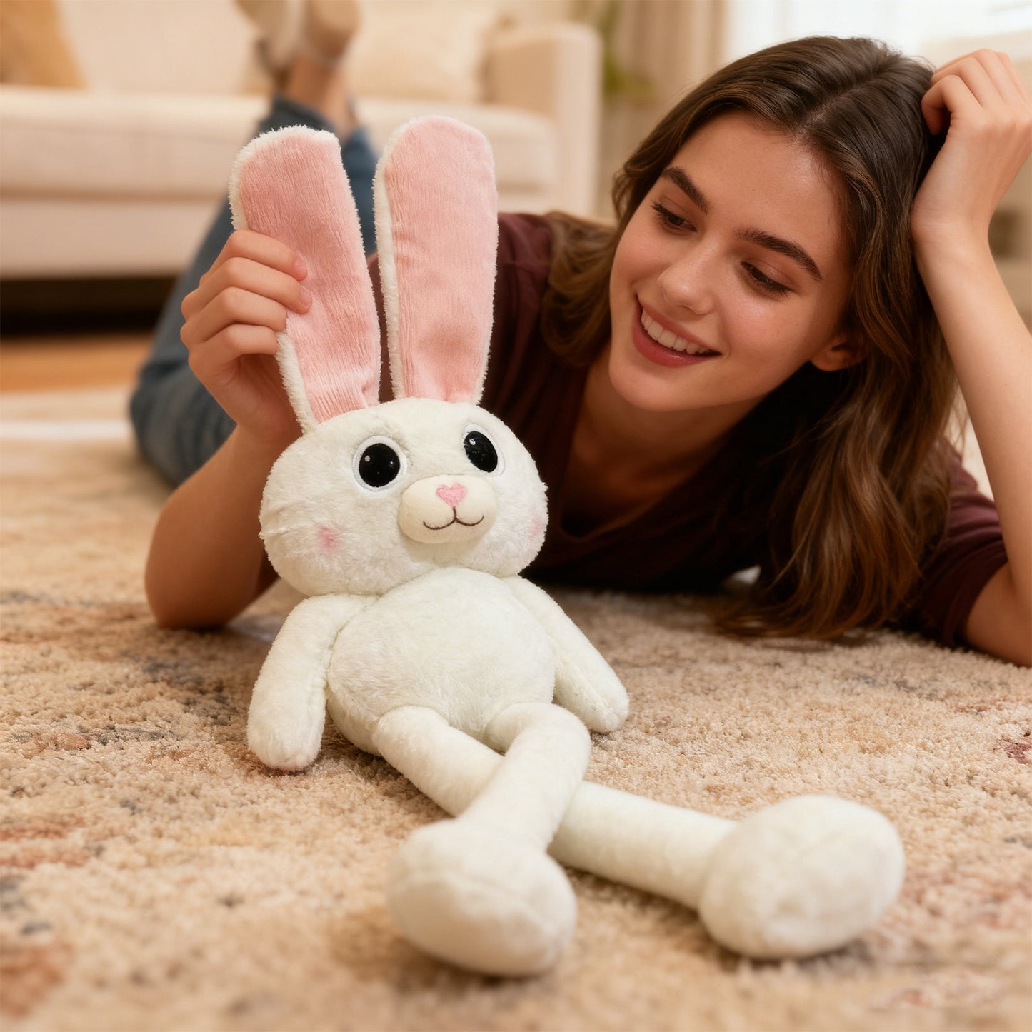Long-Eared Snuggle Bunny – Ultra-Soft Plush Toy & Nursery Pillow (95cm)