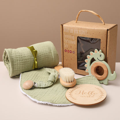 Deluxe Baby Welcome Gift Set – Organic Swaddle & Wooden Bath Essentials