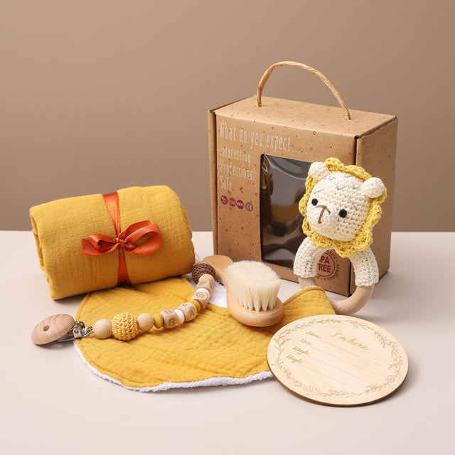 Deluxe Baby Welcome Gift Set – Organic Swaddle & Wooden Bath Essentials