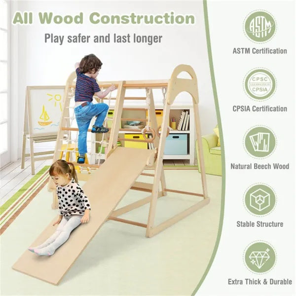 6-in-1 Montessori Wooden Jungle Gym – Indoor Adventure Playset