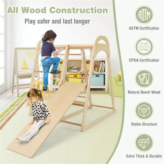 6-in-1 Montessori Wooden Jungle Gym – Indoor Adventure Playset
