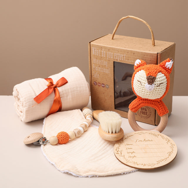 Deluxe Baby Welcome Gift Set – Organic Swaddle & Wooden Bath Essentials