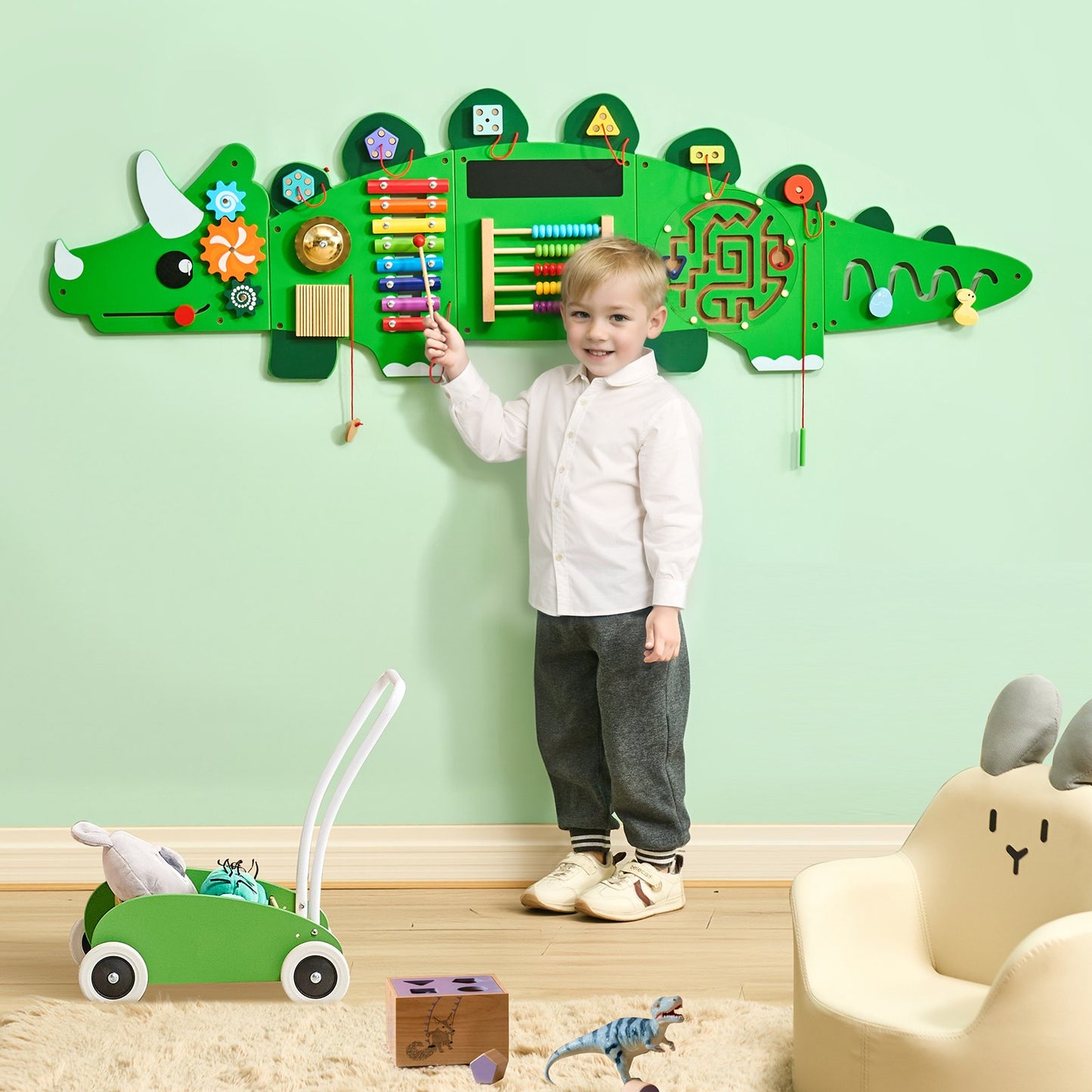 Giant 5-Piece Dinosaur Sensory Wall – 11-in-1 Montessori Activity Center