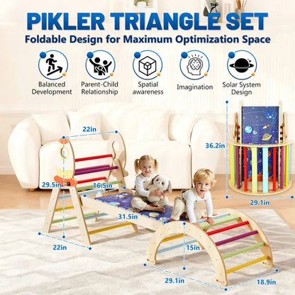 7-in-1 Montessori Wooden Climbing Set – Foldable Triangle, Arch & Reversible Ramp