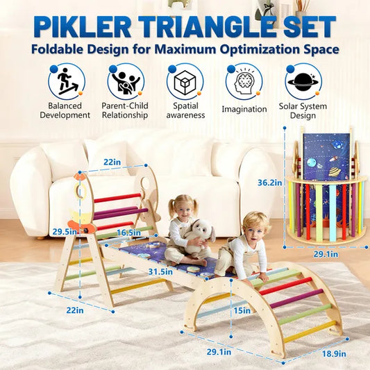 7-in-1 Montessori Wooden Climbing Set – Foldable Triangle, Arch & Reversible Ramp